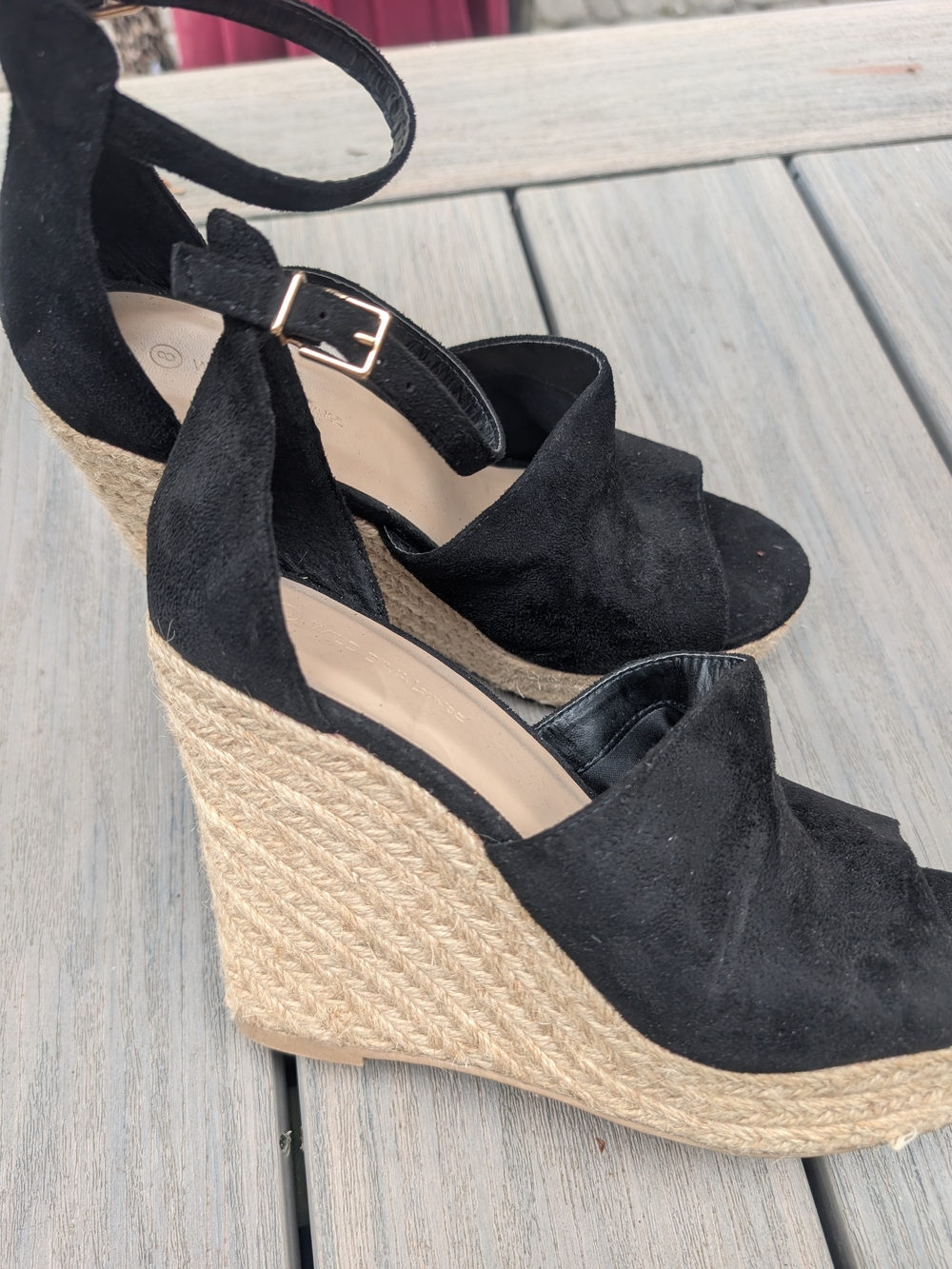 Wild Diva Black Suede Espadrille Wedge Sandals